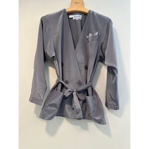 VTG Leslie Fay Metallic Silver Double Breasted Blazer Blouse Tie Belt Size 8 SG